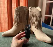 Time & Tru Tan Sand Heeled Boots w/ Fringe 