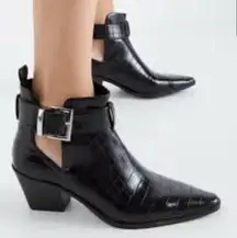 Black Croc Ankle Boots with Buckle