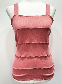 POL Mauve Pink Tiered Exposed Stitch Ribbed Strappy Cotton Blend Tank Top
