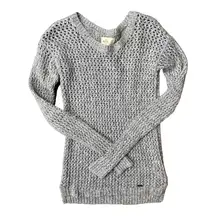 Hollister Women's Gray Crew Neck Crochet Knit Long Sleeve Sweater Size XS