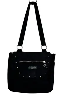 BAGGALLINI Studded Black Nylon Shoulder Tote Handbag Travel Packable Grunge