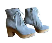 Coclico Vanji Clog Cream Suede Lace Up Heeled Booties‎ Wood Heel Size 6