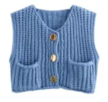 Women's Chunky Knit Button Down Sweater Vest with Pockets