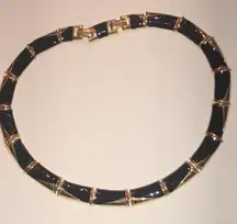Angel Brand Black Enamel and Gold Tone Retro Necklace