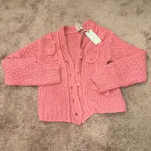Loveshackfancy Pink Fabietto Cropped Floral Alpaca Blend Cardigan Flaws
