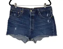 Levi's 501‎ Big E Women's Button Fly High Rise Denim Blue Jean Shorts Size 34