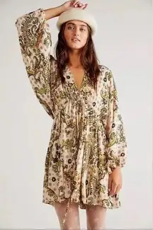 Free People FREE PEOLE Arzel Mini Dress Low Cut Open Back Boho Gypsy Cream Paisley Medium