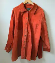 Orange suede patchwork button-up shirt jacket shaker with a relaxed fit 🔥