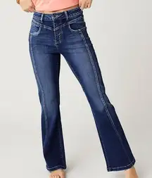 Coco + Carmen EverStretch Flare Jeans with Front Vertical Seaming  Dark Denim XL