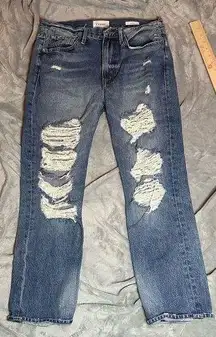 FRAME Le Piper Ellington Rips Straight Leg Distressed High Rise Jeans Size 28