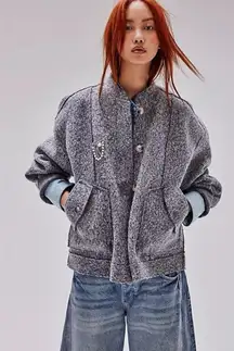 Free People Oversized Willow Bomber Jacket in Grey Size Large Academia Preppy