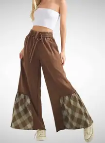 Sage + Fig Wide-Leg Contrast Pants Chocolate Brown Size M