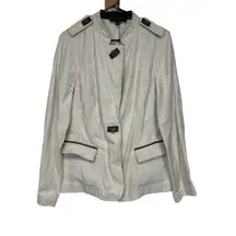 Lafayette 148 Linen Blend Cream Faux Leather Trim Long Sleeve Blazer Jacket‎ 10
