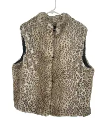 Fabulous Furs XL Faux Fur Leopard Print Vest Sleeveless‎ Jacket Coat Cozy