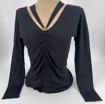 Hugo Boss Silk Long Sleeve Top Logo Scarf Necklace Look Sexy Goth Witchy Size M