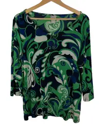 Chicos Travelers Swirl Abstract Print Size 2 (12/14) Slinky Knit Stretch Artsy