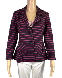 Cheryl Nash Windridge Womens Tailored Blazer Suit Jacket Striped Black Pink Med
