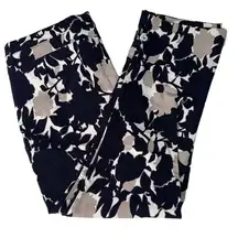 Rafaella Capris Pants White With Blue And Tan Floral Super Cute Sz 8