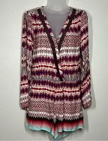 Multicolor Boho Print Cold Shoulder Romper Size Med