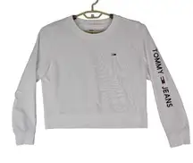 Tommy Hilfiger Cropped Sweatshirt Womens Large White Cotton Blend Tommy Jeans