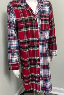 Lands' End Women's Long Sleeve Print Flannel Nightshirt Size Small