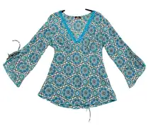 Jordache Babydoll Sequin Lace Trim Flare Sleeve Fairy WhimsiGoth Size Large