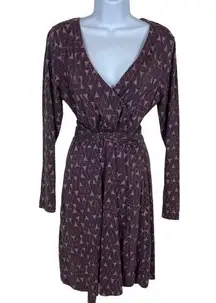 Cue Wrap Dress Long Sleeve Size Small Purple Geometric Print Organic