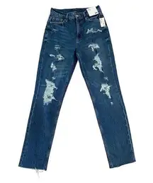 Nwt Aeropostale Mom Jeans Distressed High Waisted Stretch Medium Wash Denim Ever