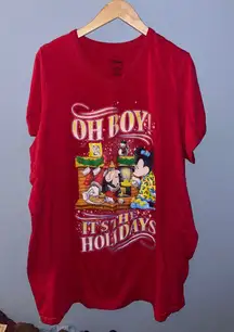 Disney Mickey Minnie Mouse Oh Boy Its The Holidays Red V Neck T Shirt One Size