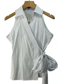 Ann Taylor sleeveless pinstripe wrap side tie blouse Sz 12 Cotton Blend Stretch