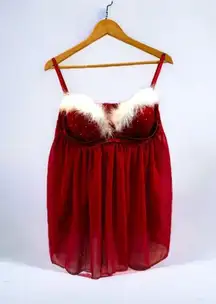 Peek-A-Boudoir Red Velvet‎ Baby Doll Nightie Feathery Trim Sequins Valentines XL
