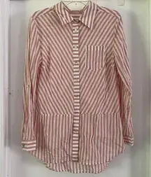 Soft Surroundings Pink Strip Button-Down Top Blouse Marlowe Women's Size Medium