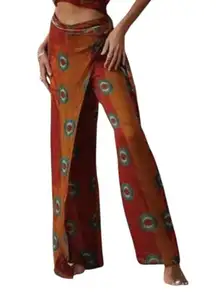 Zara Flowy Wrap Waist Layered Semi Sheer Pareo Trouser Orange Pants Size XS