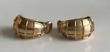 Vintage Marvella gold hoop clip on earings cuffs chunky trendy grid texture‍‍‍‍