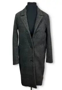 Abercrombie & Fitch Plaid Wool Blend Dad Coat Trench Jacket Womens XS Gray‎