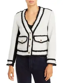 Aqua Boucle Contrast Cream Black Tweed Colorblock Long Sleeve Blazer Jacket S