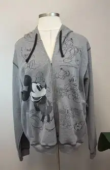 Disney Light Grey Mickey Mouse Sketched Zip-Up Hoodie - New - Size 2X