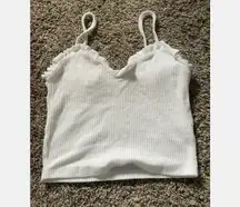 Sz P S White Ribbed Crop Tank Top W Ruffle Trim