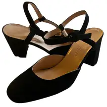 J Crew size 7.5 black suede leather ankle strap pumps shoes