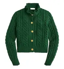 NWT J.Crew Cable-knit Ruffleneck Cardigan in Heather Pine Green Sweater L