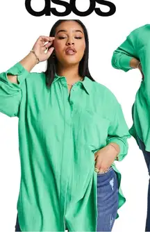 ASOS Design Green Relaxed Fit Linen Blend Button Up Shirt US 18