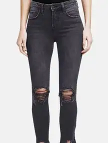 L'AGENCE High Rise Straight Leg Distressed Jeans Grey Raw Frayed hem Size 25 NEW