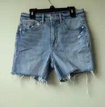 GAP Denim Shorts 70s Flare‎ High Rise Raw Hem Distressed Light Wash 27
