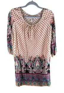 Lillianna Womens Dress Size M Boho Printed‎ Tie Neckline