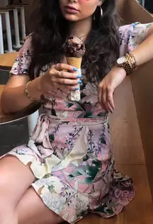 Flower Deep V Neck Wrap Dress