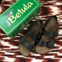 Birkenstock Betula Black leather sandals shoes slip on backstrap-Men US 10/EUR 43/UK 9 Preowned with box