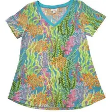 LuLaRoe Bright Coral Reef Ocean Sea Life Christy T V-Neck  Size Extra Small