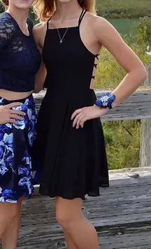 Good Deeds Black Lace Up Dress