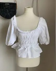 NWT ALTAR’D State White Puffy Sleeve Ruched Top, Size Small