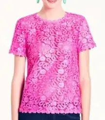 Kate Spade Barbie Pink Crochet Lace Lettuce Hem Sheer Feminine Blouse Size 4